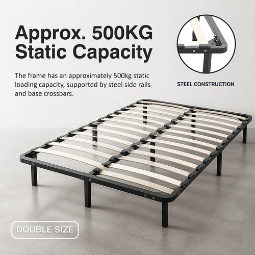 Metal Bed Frame for Double Mattress – Black Powder-Coated Steel Base