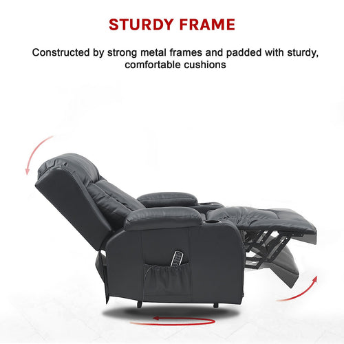 Electric Lift Recliner Chair – Heated Massage PU Leather Armchair with USB