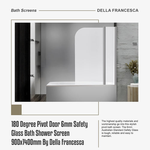 180° CHROME Pivot Door 6mm Safety Glass Bath Shower Screen By Della Francesca - 90 x 140cm