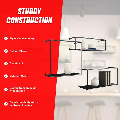 Floating Shelves Retro Industrial Ledge Black Metal Display Stand