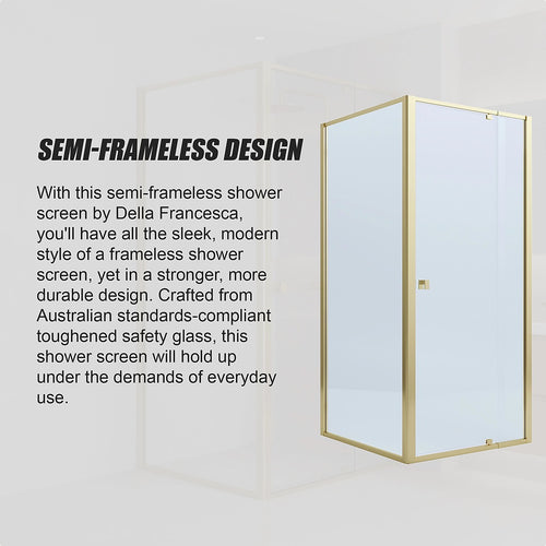 Adjustable Semi Frameless Shower Screen Front: (98~106)x195cm with Gold Hardware and Side: (89~92)x195cm