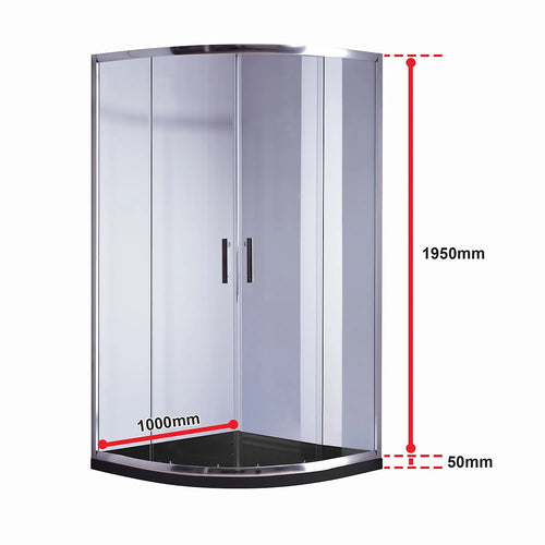 100x100cm Rounded Sliding 6mm Curved Shower Screen – Chrome with Black Base Hardware with Base