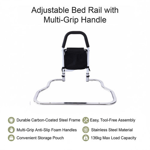 Under-Mattress Bed Rail – Stainless Steel with Storage Pocket