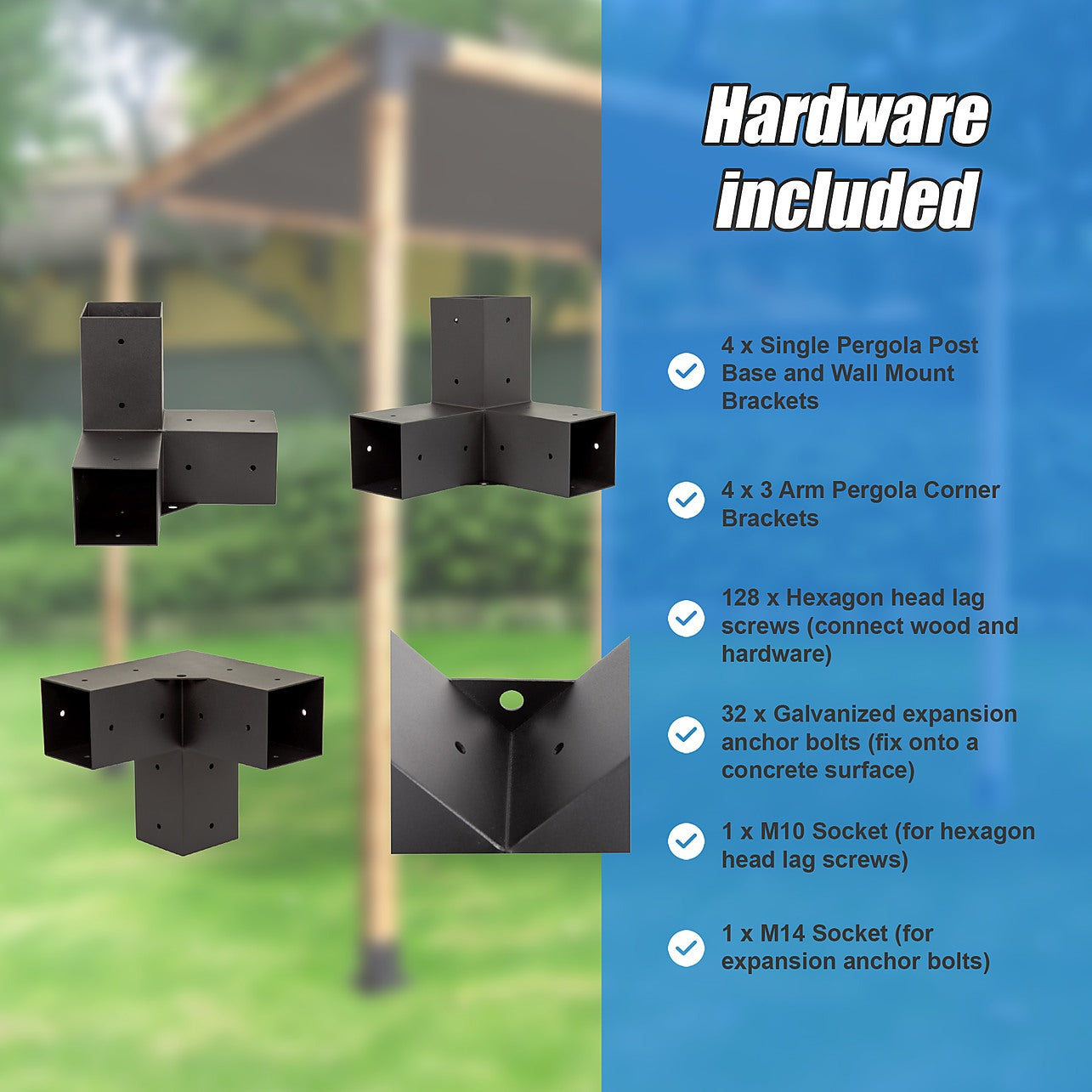 Pergola Kit with Matte Black Steel Brackets – Single with Black Screen ...