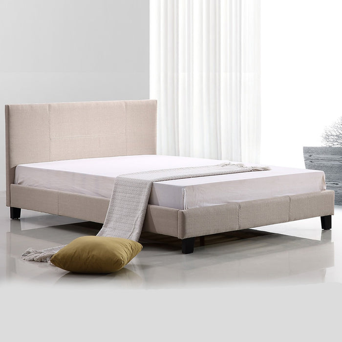 Queen Bed Frame Beige Linen Fabric