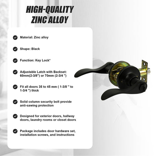 Door Handle Set Lever – Key Lock Function with Wave-style Black Design and Functional Style