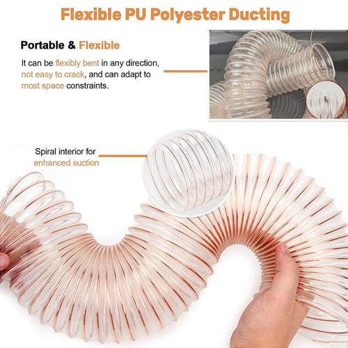 2m PU Flexible Ducting Hose – Clear Ventilation Tube for Dust, Fume & Woodworking Extraction