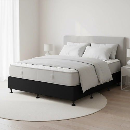 King Single Slatted Ensemble Bed Base - Black Linen Breathable Cover