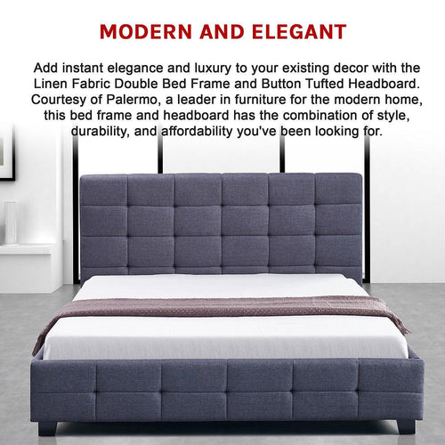 Double Grey Linen Fabric Deluxe Bed Frame
