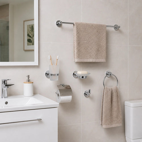 Chrome Bathroom Accessories Set 6pc