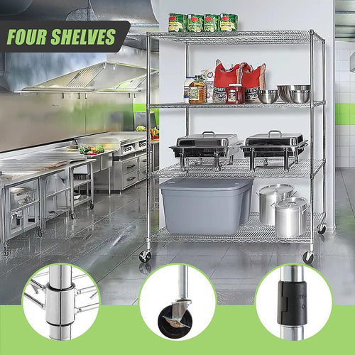 Modular Wire Storage Shelf 1500 x 600 x 1800mm Steel Shelving - Carbon Chrome Plated with Wheels