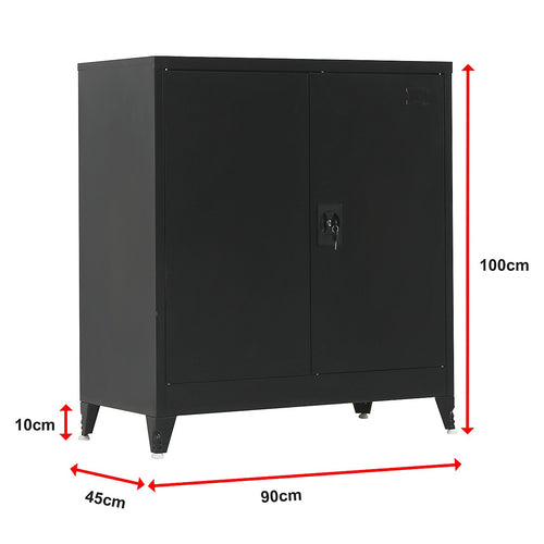 Two-Door Metal Locker - Black with Legs