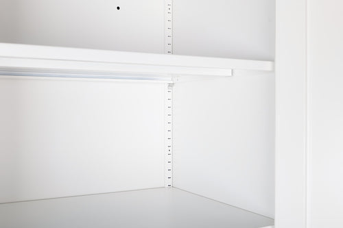 160cm 4-Door White Steel 2 Shelf Wardrobe, Above Storage - White Handle