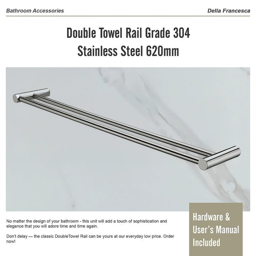 Double Towel Rail Grade 304 Stainless Steel 620mm