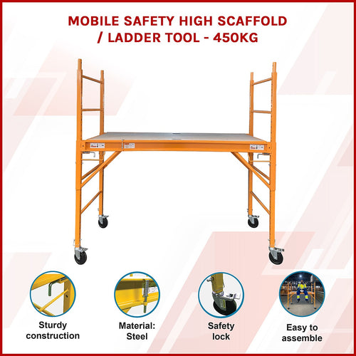 Mobile Scaffold Ladder - Yellow, Wheeled, 450kg Capacity