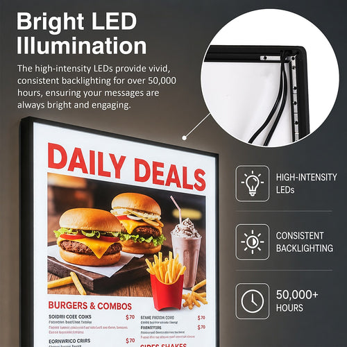 A1 LED Slim Advertising Lightbox Sign – Wall-Mounted Poster Board Menu Display Frame