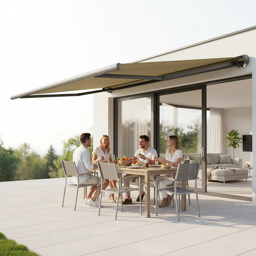 Heavy Duty Full Cassette Retractable Awning: Motorised 5.5x3m Beige Sunshade