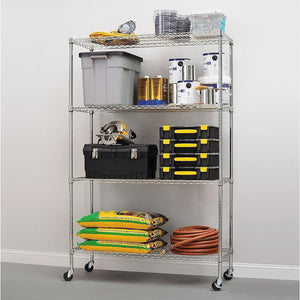 Modular Wire Storage Shelf 1200 x 450 x 1800mm Steel Shelving - Carbon Chrome Plated with Wheels