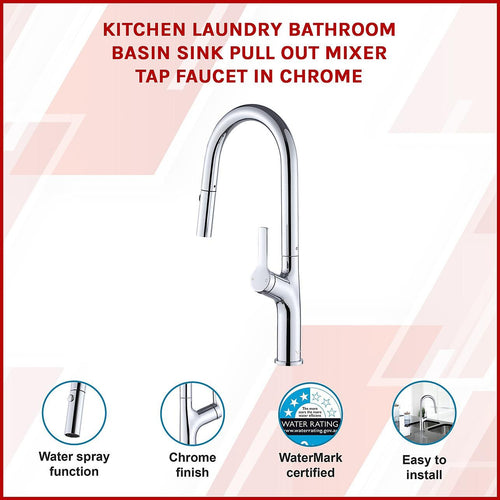Kitchen Laundry Bathroom Basin Sink Pull Out Mixer Tap Faucet - Chrome