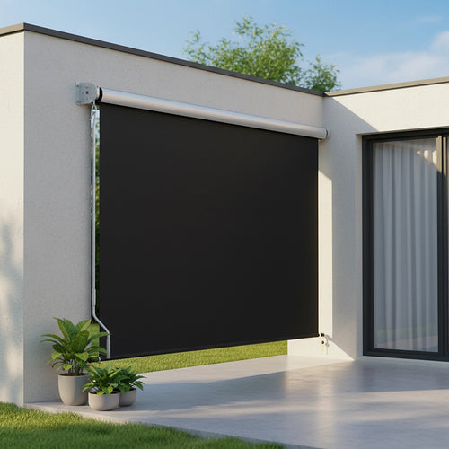 Retractable Straight Drop Awning Screen – Durable Outdoor Shade in Black 3x2.5m