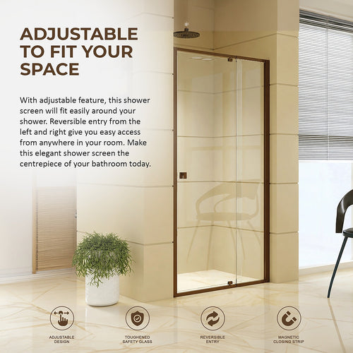 Semi-Frameless Shower Screen – Dust Brown, Front: (74~82)x195cm, No Side Return