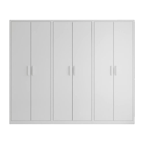 240x200cm 6-Door White Steel Hanging Wardrobe with White Handle Storage Cabinet