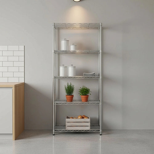 5 Tier Silver Metal Storage Rack Shelving Wire Shelf