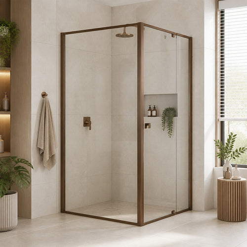 Semi-Frameless Shower Screen – Dust Brown, Front: (74~82)x195cm, Side: (89~92)x195cm