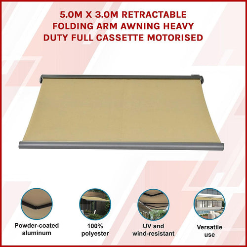 Retractable Heavy Duty Cassette Awning 5.0 x 3.0m Beige 