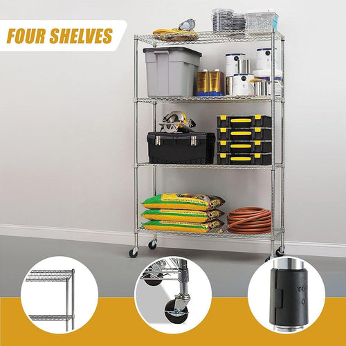 Modular Wire Storage Shelf 1200 x 600 x 1800mm Steel Shelving - Carbon Chrome Plated with Wheels
