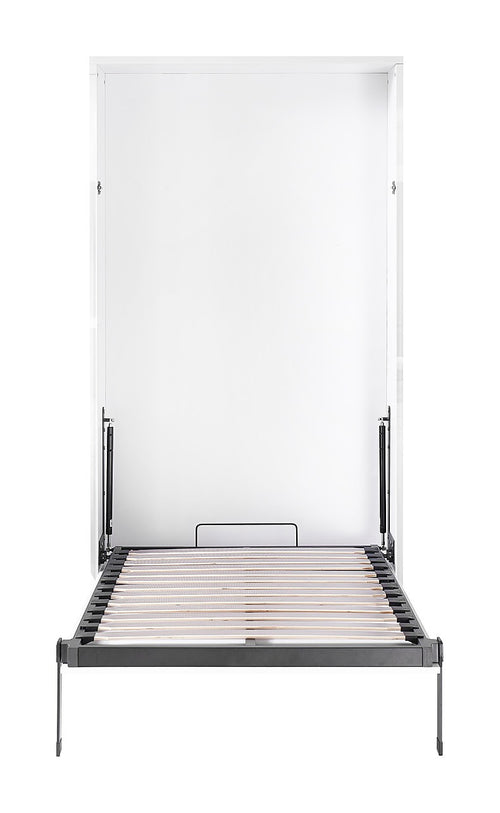 Single Wall Bed in White Gloss – Space Saving Murphy Bed Kit with Silver Door Handle