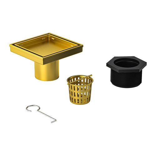 15 x 15cm Square Shower Drain with Tile Insert Grate – Gold Stainless Steel