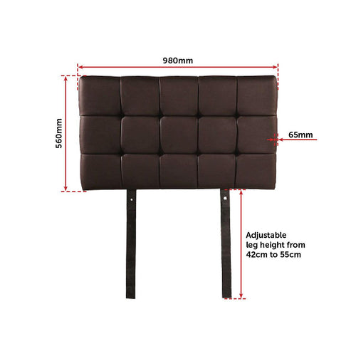 Single PU Leather Bed Deluxe Headboard Bedhead - Brown