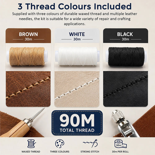 Leather Sewing Kit with Speedy Stitcher Awl, Waxed Thread & Repair Needles for Leather, Canvas & Upholstery