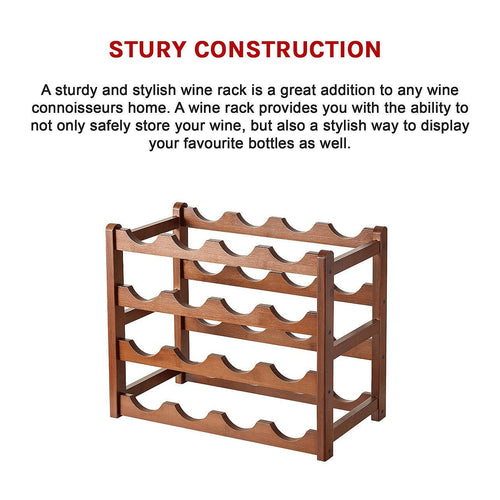 Bamboo Wine Rack Free Standing 15 Bottles with 6 Glasses Holder Storage in Brown