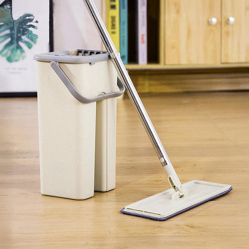 4x Microfiber Pads Flat Mop Bucket Kit 360 Rotating Self Wash Cleaning