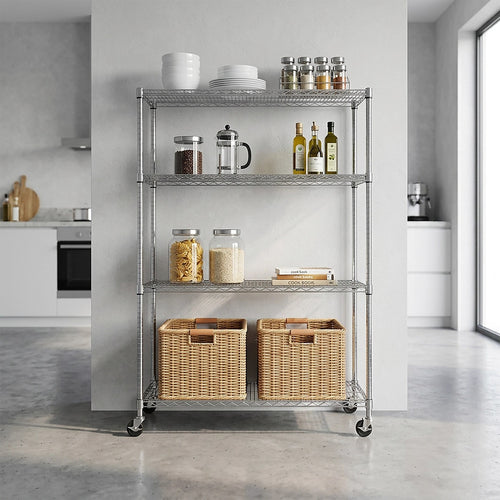 Modular Wire Storage Shelf 900 x 450 x 1800mm in Carbon Chrome Plated with Wheels