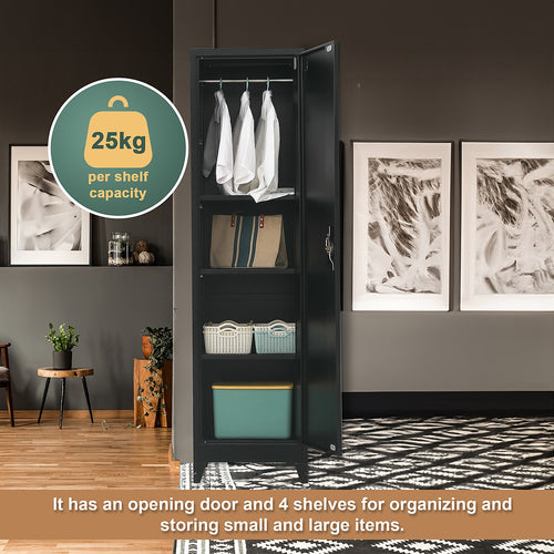 Single Door Metal Locker Cabinet - Black with Legs