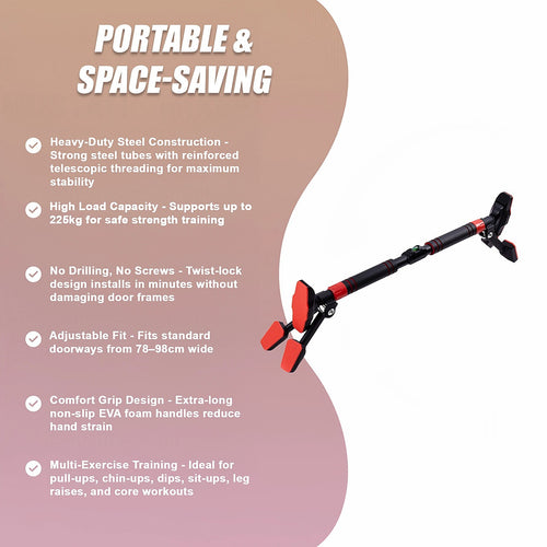 Portable Chin Up Bar Pull Up Doorway – Anti-Slip Home Workout Fitness Bar for Strength Training