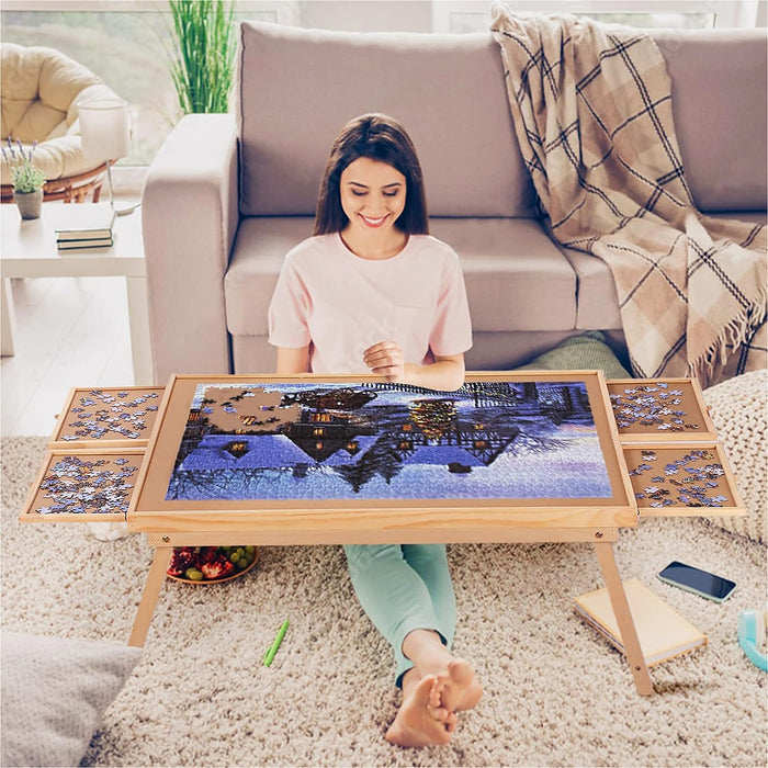 1500 Piece Puzzle Board, 70cm x 90cm Wooden Jigsaw Puzzle Table with Legs