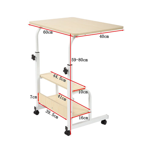 Height Adjustable Rolling Overbed Table 60cm Mobile Computer Desk for Home & Care