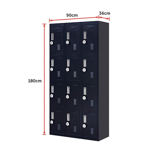 12-Door Locker – Black 4-Digit Combination Lock | Secure Storage for Office, Gym, School