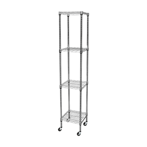 Modular Wire Storage Shelf 350 x 350 x 1800mm Steel Shelving - Carbon Chrome Plated with Wheels