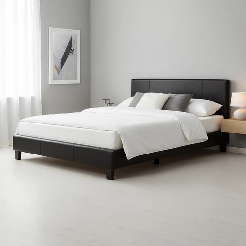 Double Size Bed Frame with Headboard – Black PU Leather
