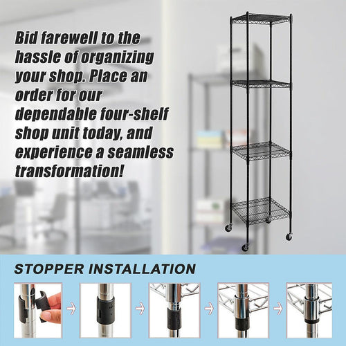 Modular Wire Storage Shelf 350 x 350 x 1800mm Steel Shelving - Baking Black Technology with Wheels