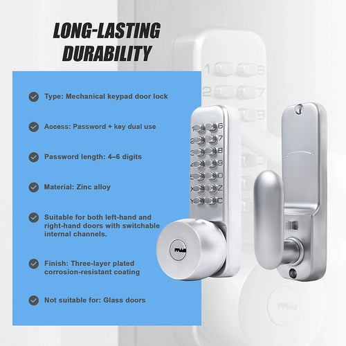 Mechanical Keyless Door Lock with Handle for Garage and Office
