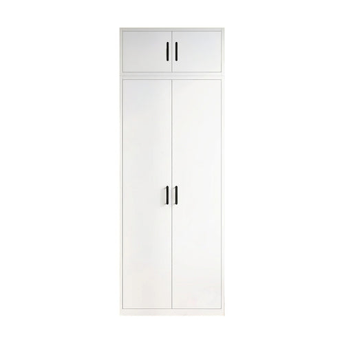 80x240cm 2-Door White Steel Hanging Wardrobe with Black Handle Storage Cabinet