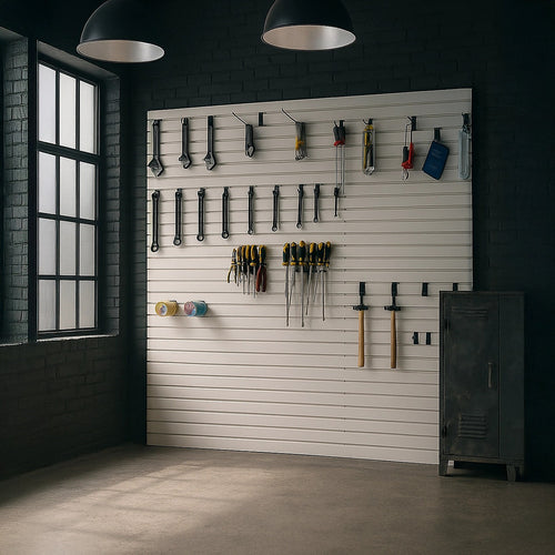 Slatwall Storage Pack for Retail Display Garage Storage - White PVC Panels