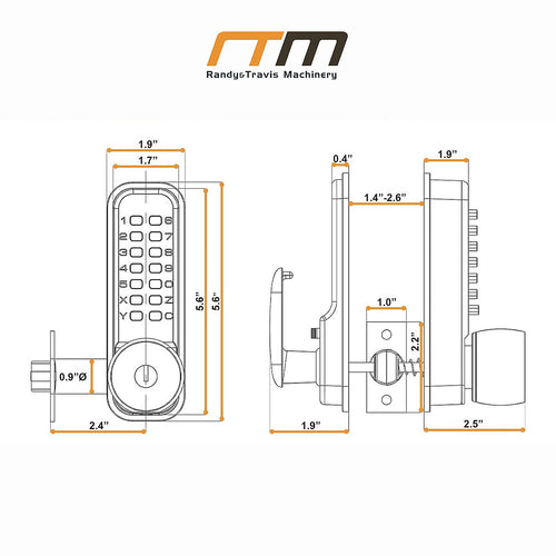 Mechanical Keyless Door Lock with Handle for Garage and Office