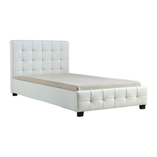 King Single Deluxe White PU Leather Upholstered Bed Frame with Headboard & Slats